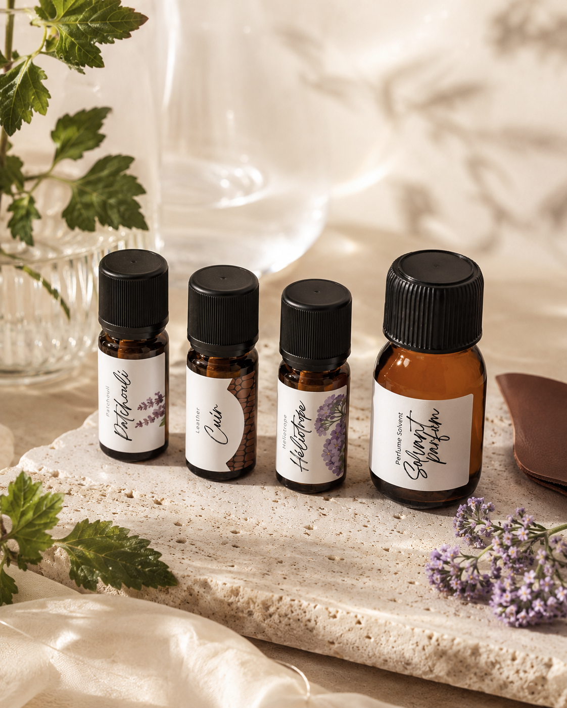 kit extension fragrance patchouli, cuir, héliotrope et solvant parfum