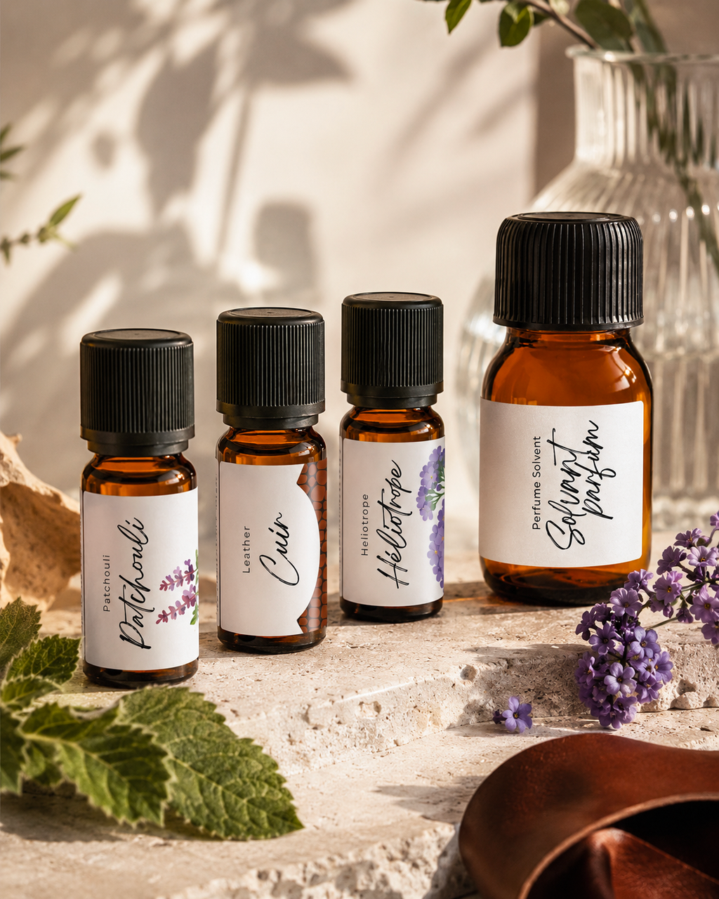 kit extension fragrance patchouli, cuir, héliotrope et solvant parfum