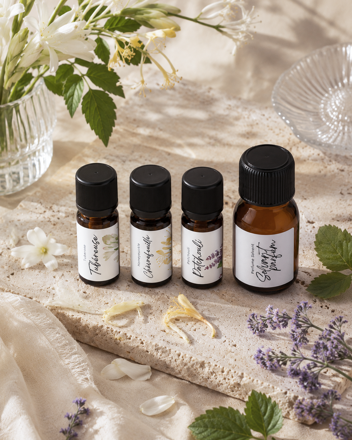kit extension fragrance Tubéreuse, chèvrefeuille, patchouli et solvent parfum Make your Scents