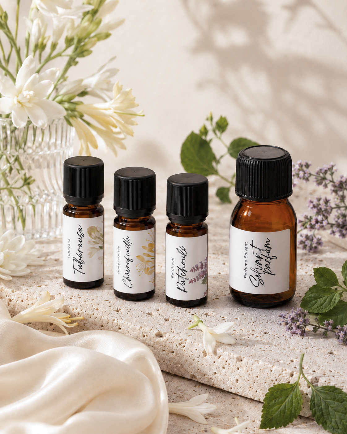 kit extension fragrance Tubéreuse, chèvrefeuille, patchouli et solvent parfum Make your Scents