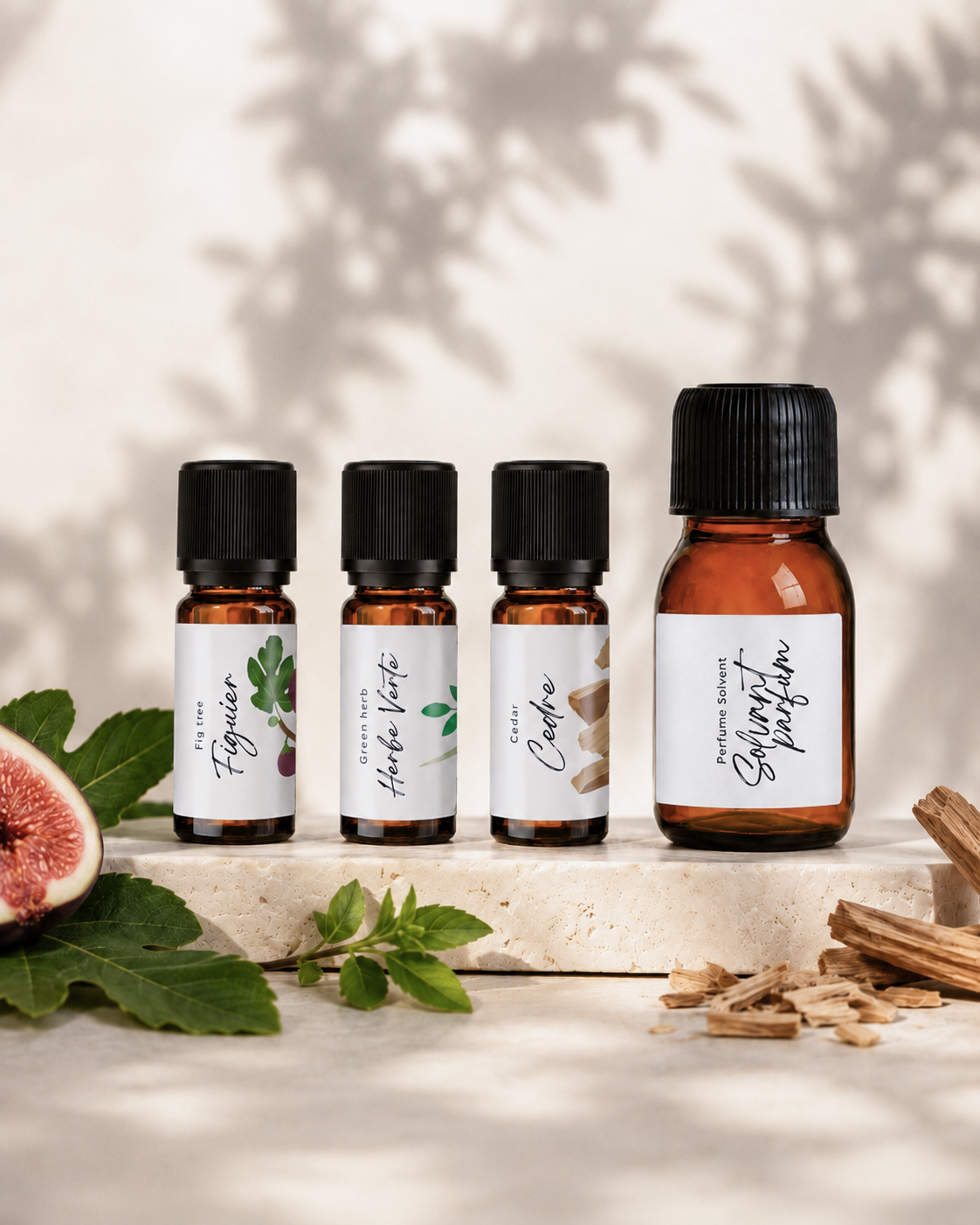 kit extension création de parfum figuier , herbe verte, cedre avec un solvant de parfum Make your scents