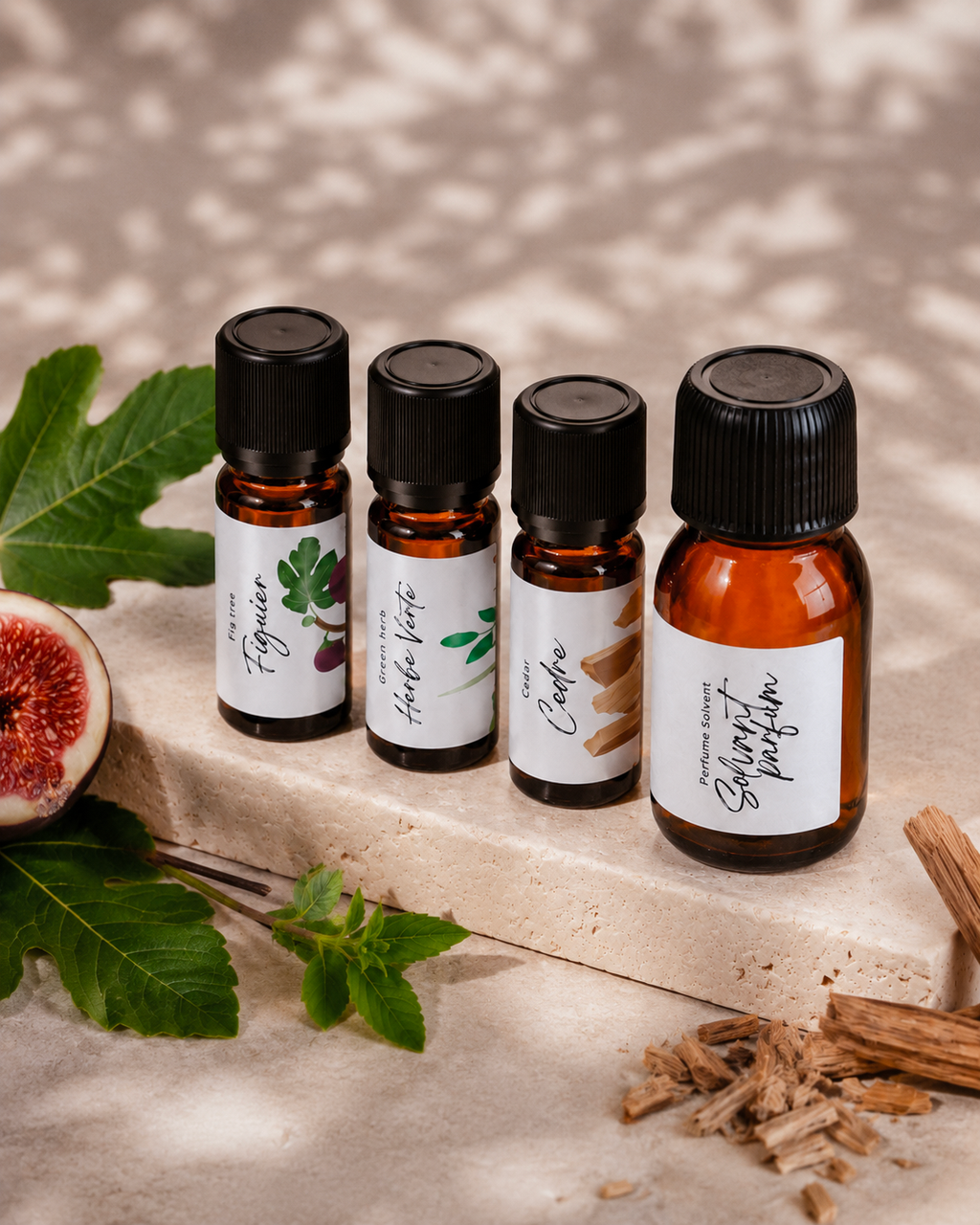 kit extension création de parfum figuier , herbe verte, cedre avec un solvant de parfum Make your scents