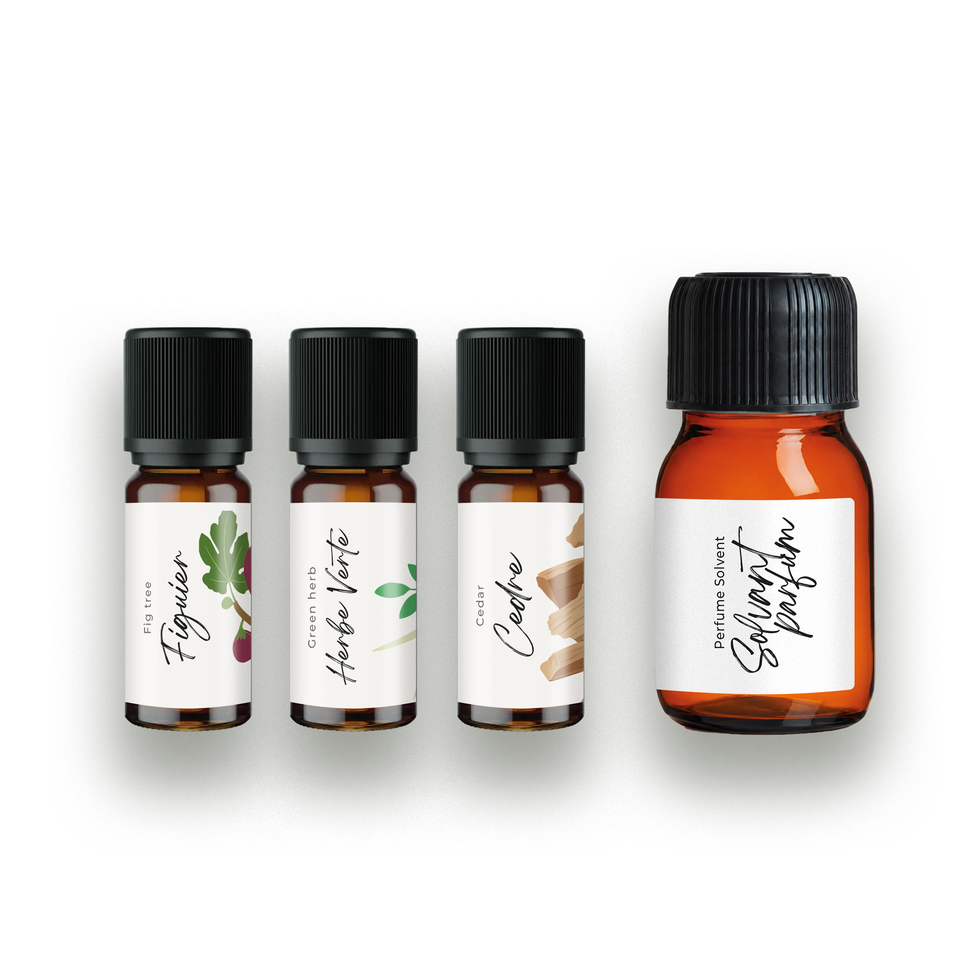kit extension création de parfum figuier , herbe verte, cedre avec un solvant de parfum Make your scents